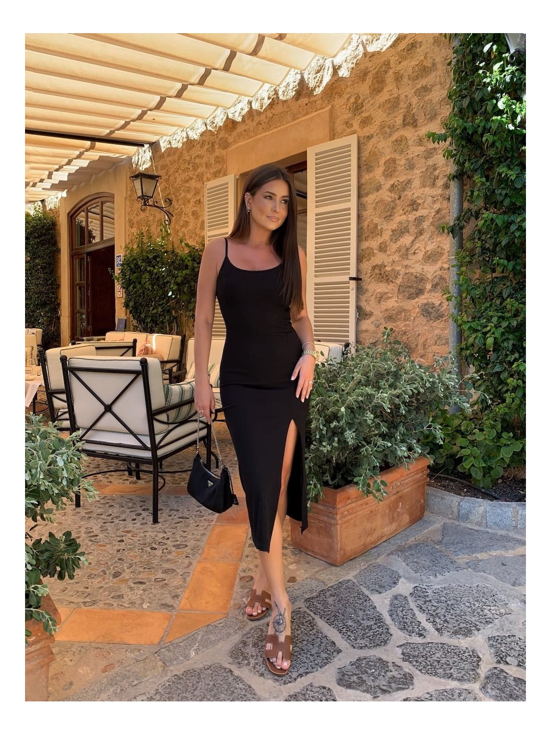 Midi dress with a slit, black FG667 - Online store - Boutique